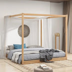 Letto a piattaforma a baldacchino basso naturale/bianco, Queen/King