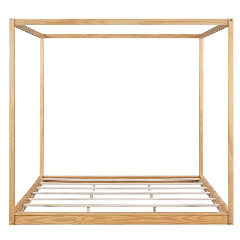 Letto a piattaforma a baldacchino basso naturale/bianco, Queen/King