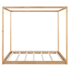 Letto a piattaforma a baldacchino basso naturale/bianco, Queen/King
