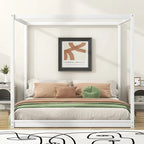 Letto a piattaforma a baldacchino basso naturale/bianco, Queen/King