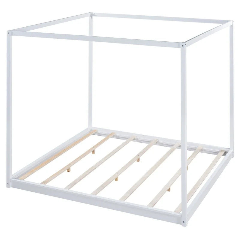 Letto a piattaforma a baldacchino basso naturale/bianco, Queen/King