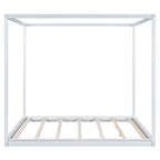 Letto a piattaforma a baldacchino basso naturale/bianco, Queen/King