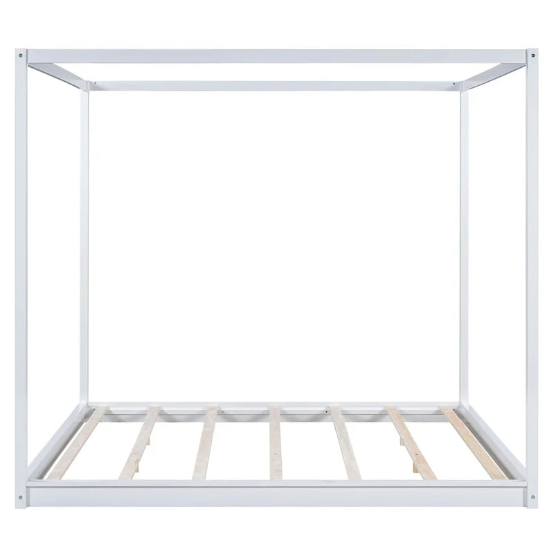 Letto a piattaforma a baldacchino basso naturale/bianco, Queen/King