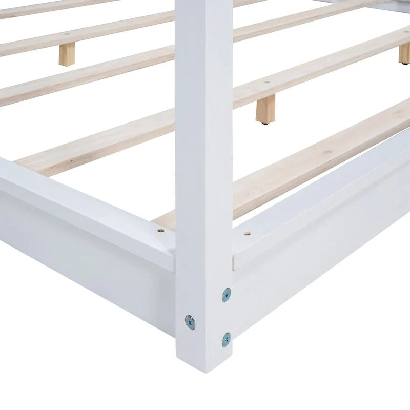 Letto a piattaforma a baldacchino basso naturale/bianco, Queen/King