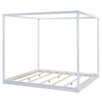 Letto a piattaforma a baldacchino basso naturale/bianco, Queen/King