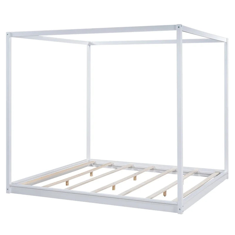 Letto a piattaforma a baldacchino basso naturale/bianco, Queen/King