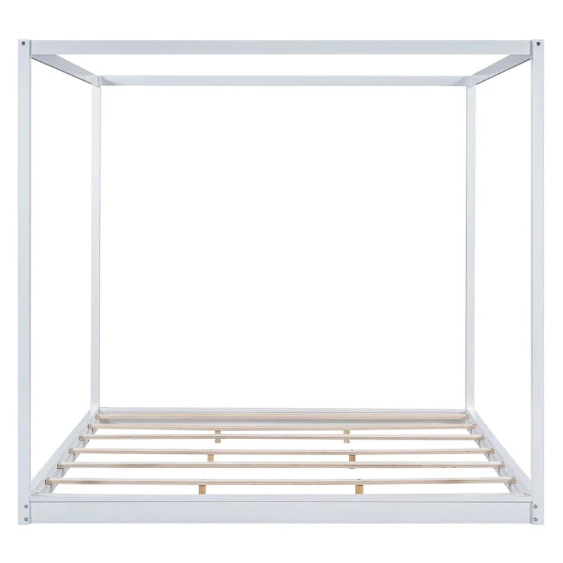 Letto a piattaforma a baldacchino basso naturale/bianco, Queen/King