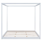 Letto a piattaforma a baldacchino basso naturale/bianco, Queen/King