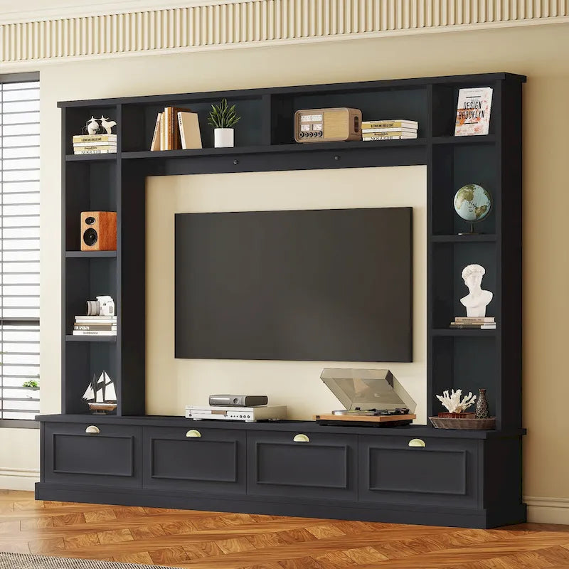 Parete attrezzata nera – Porta TV, Librerie e Armadietti, Montaggio per 2 persone