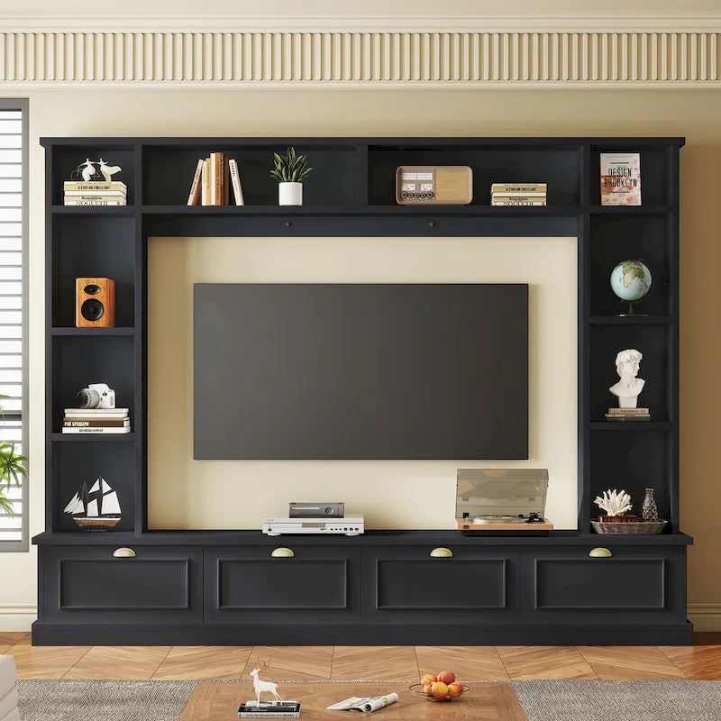 Parete attrezzata nera – Porta TV, Librerie e Armadietti, Montaggio per 2 persone