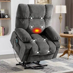 Poltrona reclinabile elettrica con funzione Power Lift, riscaldamento e massaggio, colore Grigio/Blu/Marrone, singola