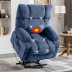 Poltrona reclinabile elettrica con funzione Power Lift, riscaldamento e massaggio, colore Grigio/Blu/Marrone, singola