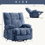 Poltrona reclinabile elettrica con funzione Power Lift, riscaldamento e massaggio, colore Grigio/Blu/Marrone, singola