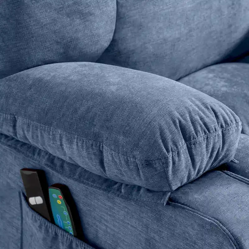 Poltrona reclinabile elettrica con funzione Power Lift, riscaldamento e massaggio, colore Grigio/Blu/Marrone, singola