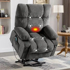 Poltrona reclinabile elettrica con funzione Power Lift, riscaldamento e massaggio, colore Grigio/Blu/Marrone, singola