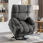 Poltrona reclinabile elettrica con funzione Power Lift, riscaldamento e massaggio, colore Grigio/Blu/Marrone, singola