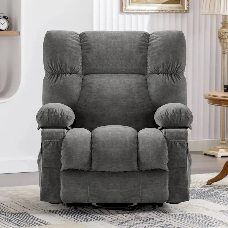 Poltrona reclinabile elettrica con funzione Power Lift, riscaldamento e massaggio, colore Grigio/Blu/Marrone, singola