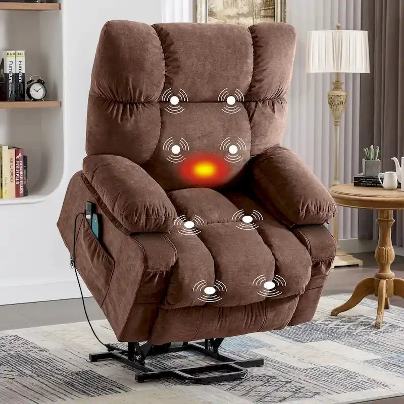 Poltrona reclinabile elettrica con funzione Power Lift, riscaldamento e massaggio, colore Grigio/Blu/Marrone, singola