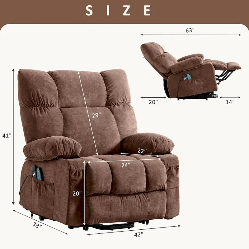 Poltrona reclinabile elettrica con funzione Power Lift, riscaldamento e massaggio, colore Grigio/Blu/Marrone, singola