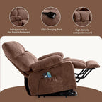 Poltrona reclinabile elettrica con funzione Power Lift, riscaldamento e massaggio, colore Grigio/Blu/Marrone, singola