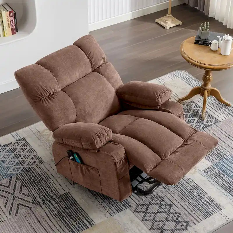 Poltrona reclinabile elettrica con funzione Power Lift, riscaldamento e massaggio, colore Grigio/Blu/Marrone, singola
