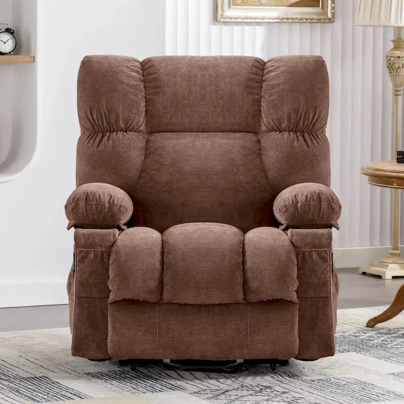 Poltrona reclinabile elettrica con funzione Power Lift, riscaldamento e massaggio, colore Grigio/Blu/Marrone, singola