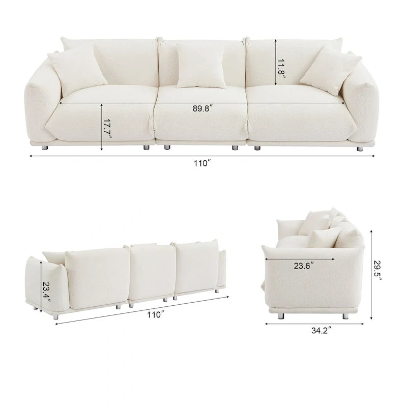 Divano 3 posti Sherpa con gambe in metallo – Cammello / Bianco / Marrone / Nero