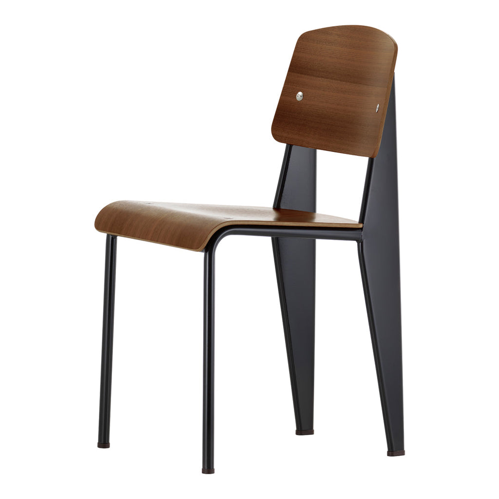 Sedia standard con tubo d'acciaio estetico ingegneristico e legno massello con design strutturale di Jean Prouvé per sala da pranzo