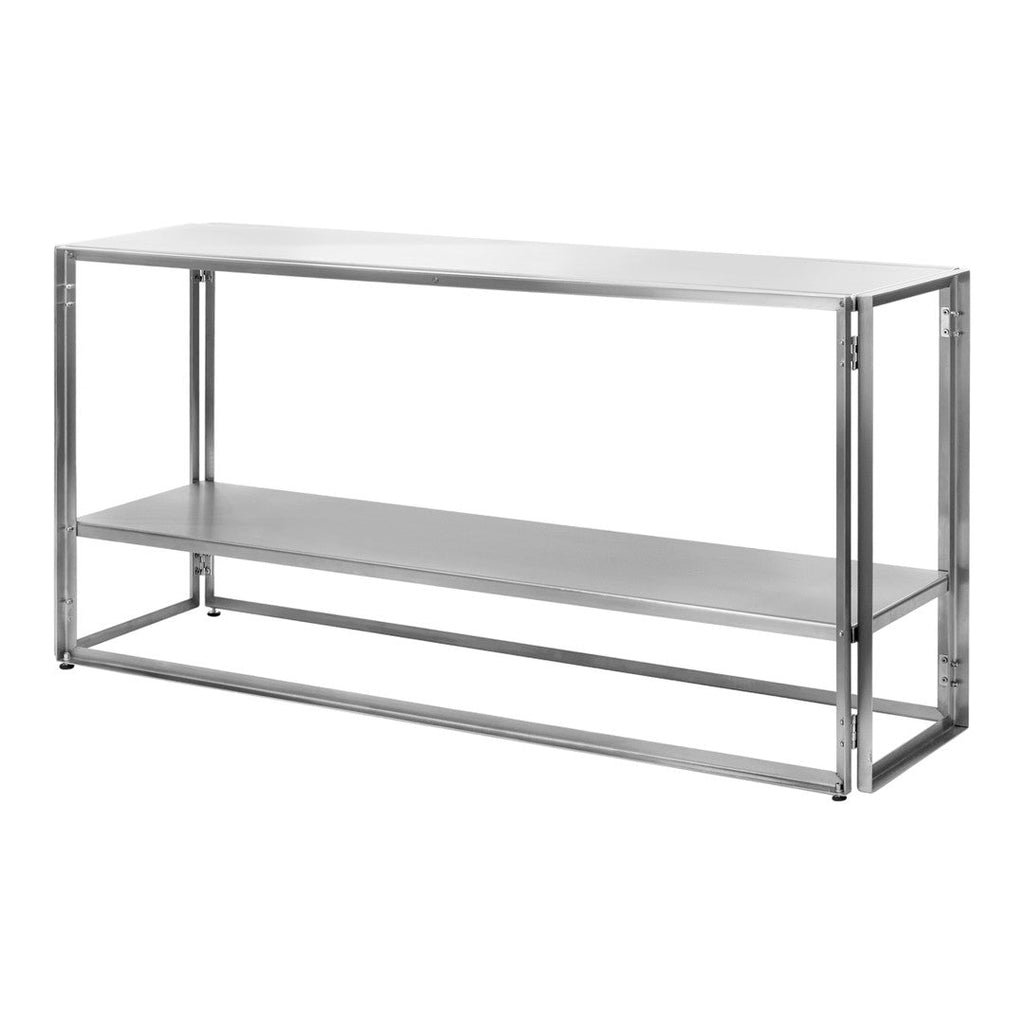 Consolle industriale minimalista in acciaio inossidabile spazzolato con design pieghevole per ingresso