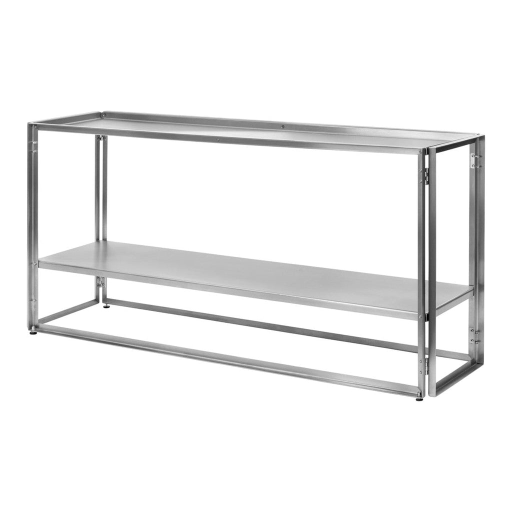 Consolle industriale minimalista in acciaio inossidabile spazzolato con design pieghevole per ingresso