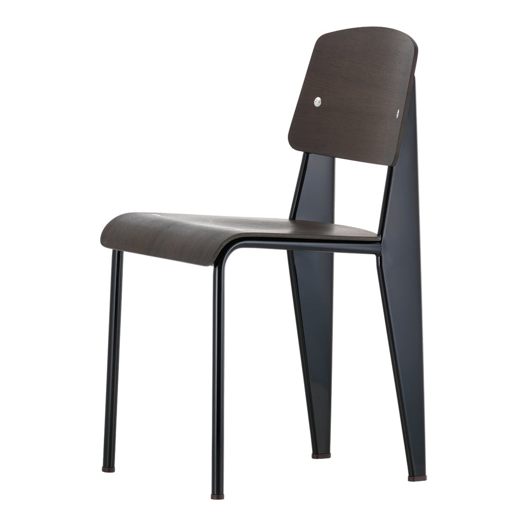 Sedia standard con tubo d'acciaio estetico ingegneristico e legno massello con design strutturale di Jean Prouvé per sala da pranzo