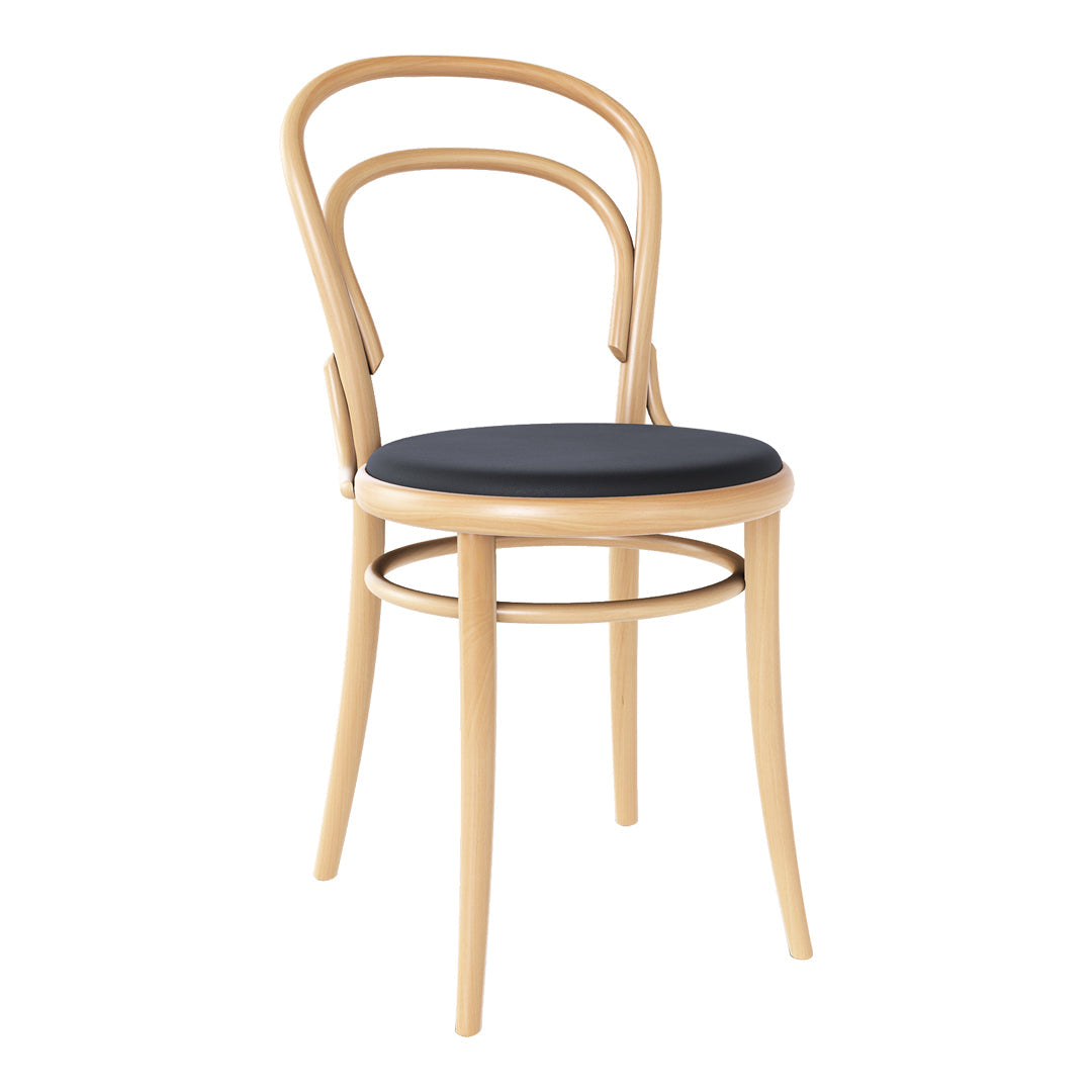 Sedia da caffè imbottita in faggio, stile classico viennese, con schienale in legno curvato a mano, tradizione secolare per sala da pranzo