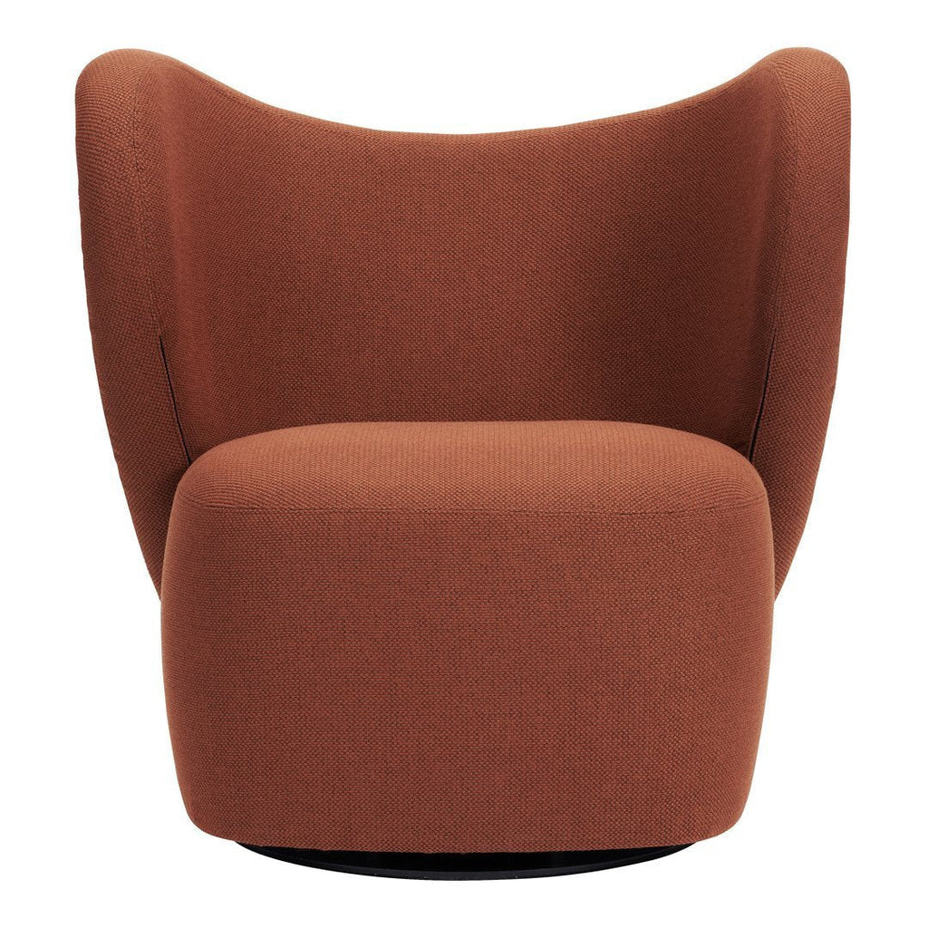 Poltrona lounge girevole imbottita scultorea organica con base girevole a scomparsa per soggiorno
