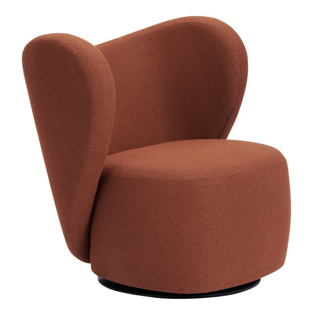 Poltrona lounge girevole imbottita scultorea organica con base girevole a scomparsa per soggiorno