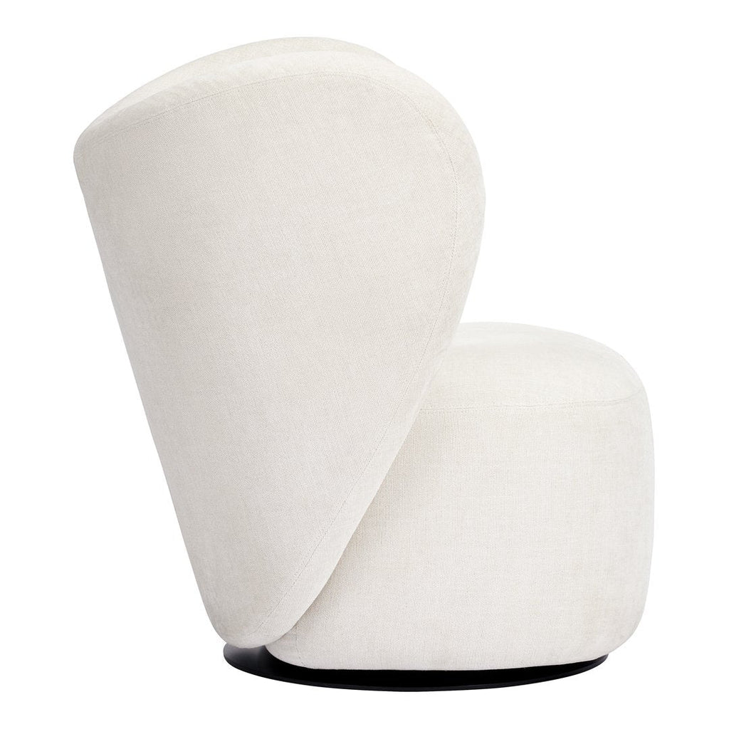 Poltrona lounge girevole imbottita scultorea organica con base girevole a scomparsa per soggiorno
