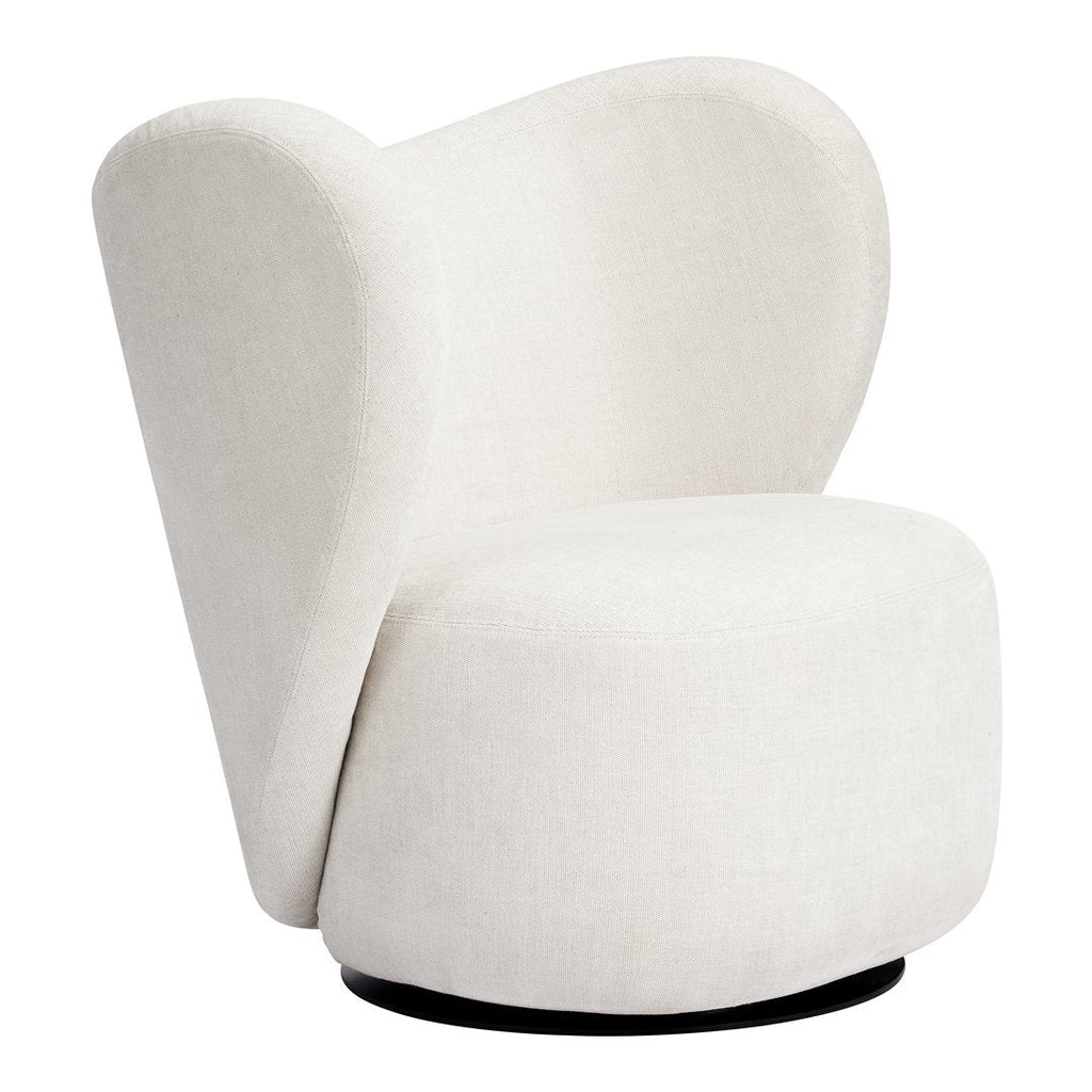 Poltrona lounge girevole imbottita scultorea organica con base girevole a scomparsa per soggiorno