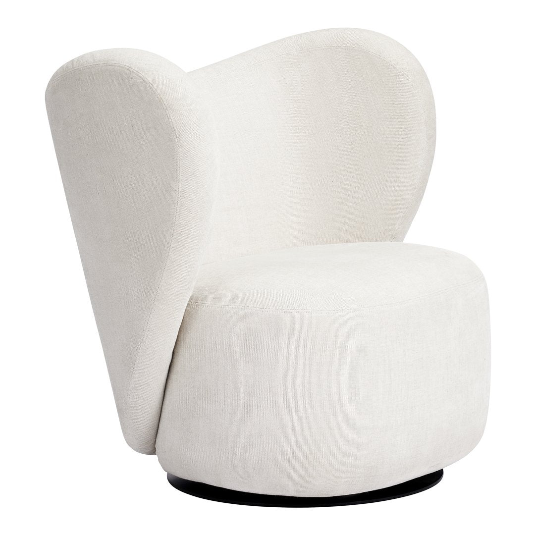 Poltrona lounge girevole imbottita scultorea organica con base girevole a scomparsa per soggiorno
