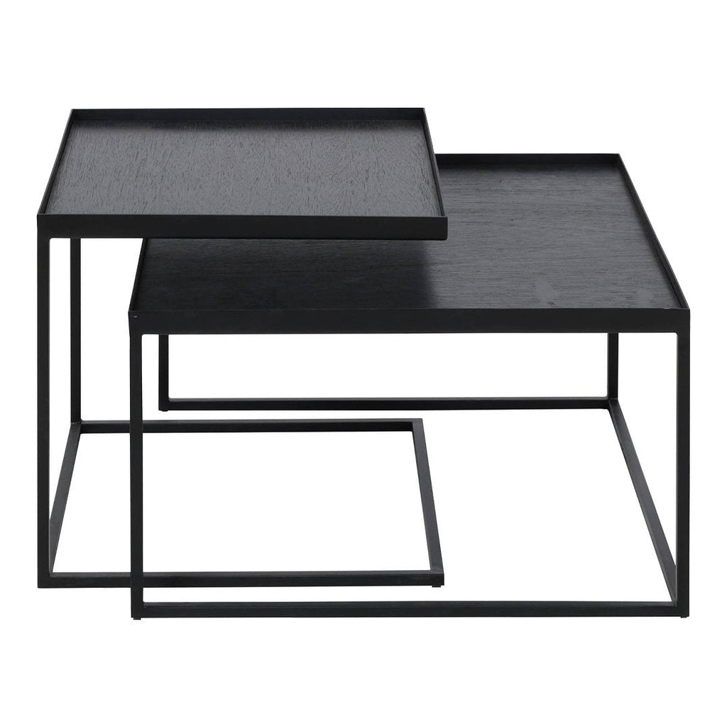 Set Tavolino da Caffè Quadrato Nordico Versatile in Metallo con Vassoio Intercambiabile per Soggiorno