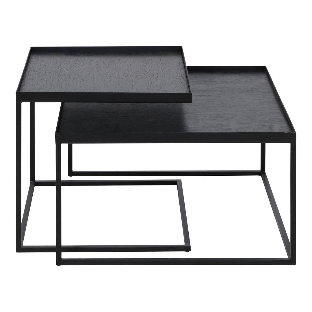 Set Tavolino da Caffè Quadrato Nordico Versatile in Metallo con Vassoio Intercambiabile per Soggiorno