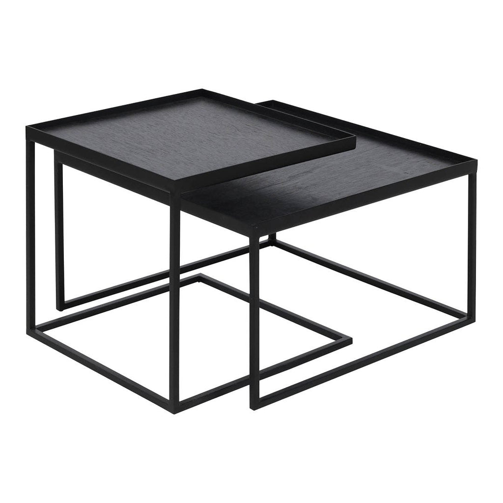 Set Tavolino da Caffè Quadrato Nordico Versatile in Metallo con Vassoio Intercambiabile per Soggiorno