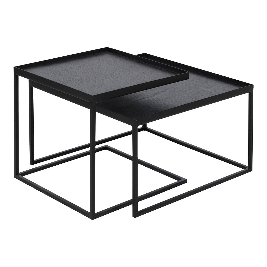 Set Tavolino da Caffè Quadrato Nordico Versatile in Metallo con Vassoio Intercambiabile per Soggiorno