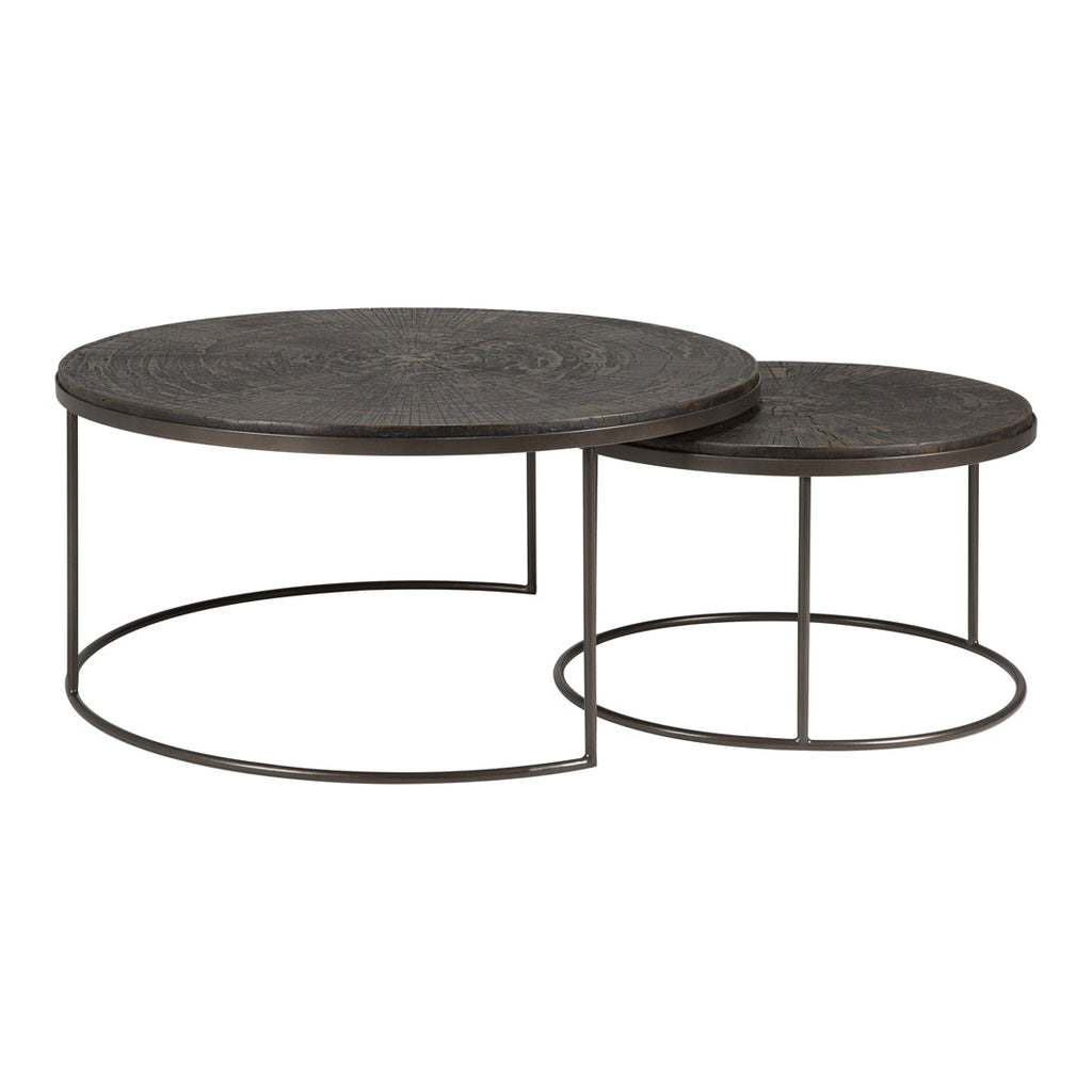 Set di tavolini da caffè a incastro moderni invecchiati vintage con specchio e cornice in metallo e superficie riflettente per soggiorno