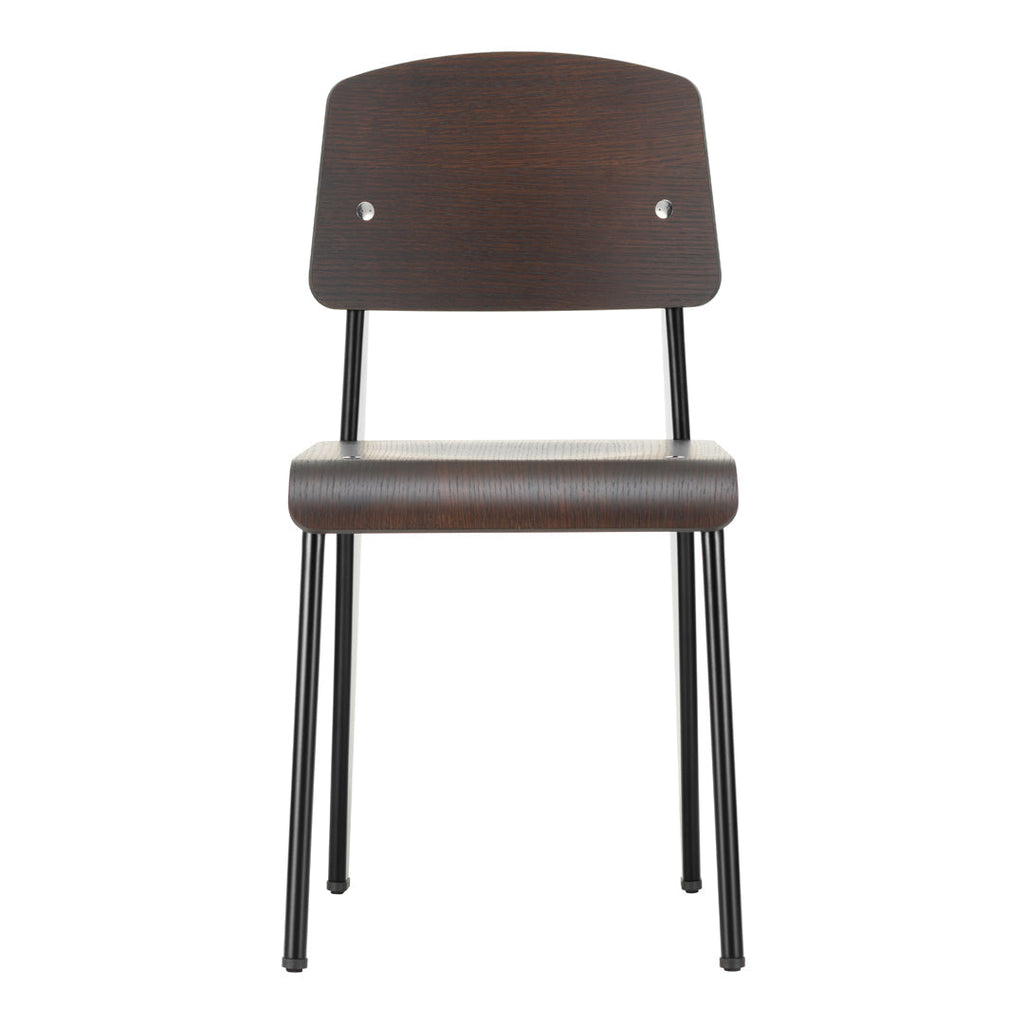 Sedia standard con tubo d'acciaio estetico ingegneristico e legno massello con design strutturale di Jean Prouvé per sala da pranzo