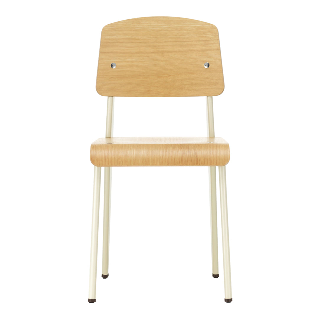 Sedia standard con tubo d'acciaio estetico ingegneristico e legno massello con design strutturale di Jean Prouvé per sala da pranzo