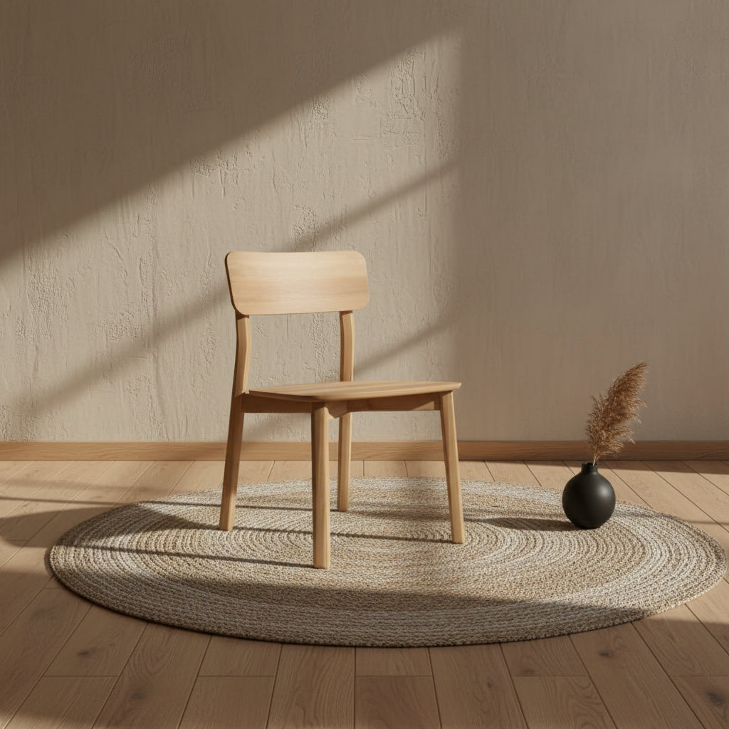 Sedia da pranzo scandinava minimalista in rovere massello europeo con schienale ergonomico curvo per sala da pranzo