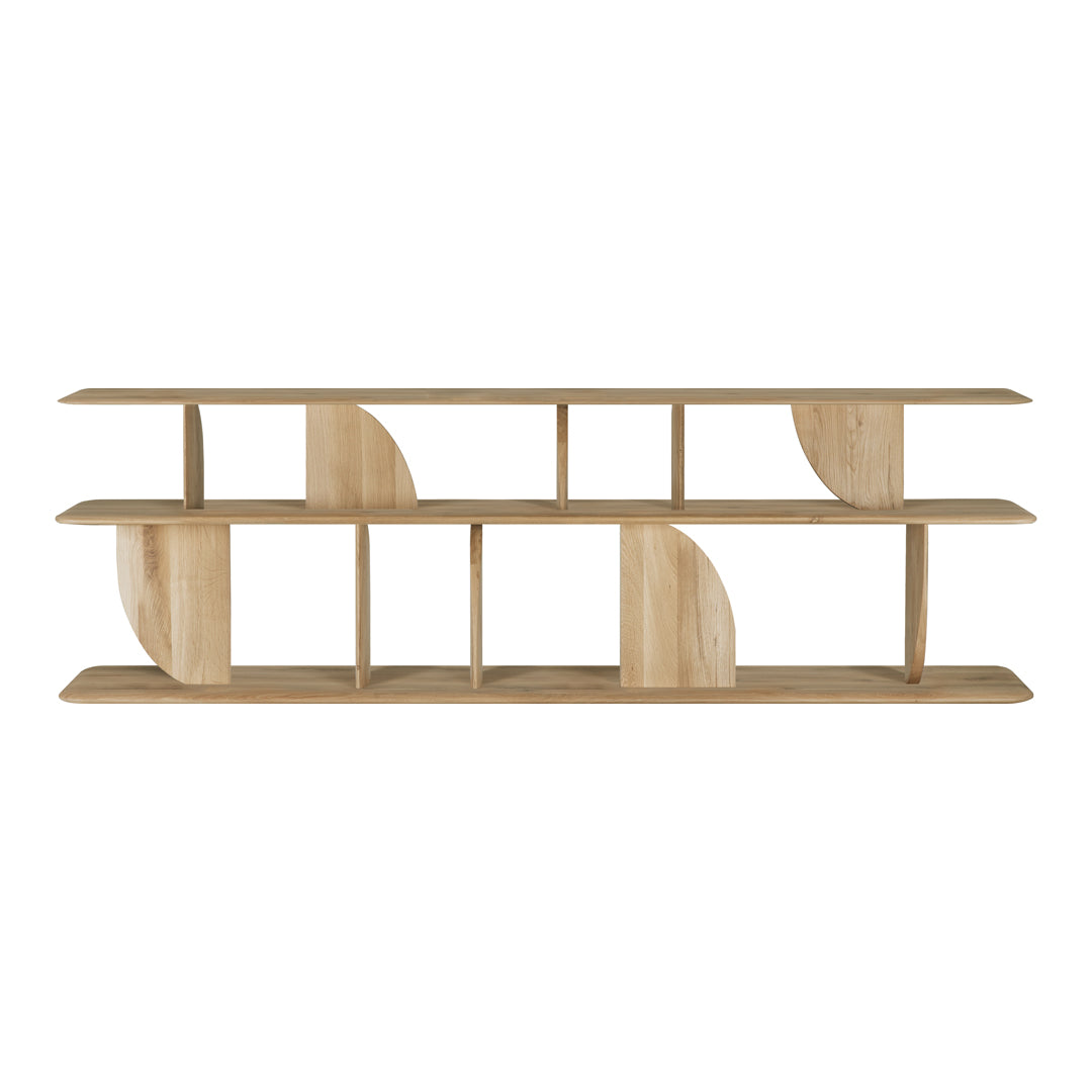 Consolle in teak geometrica e giocosa con angoli intersecanti di luci e ombre per l'ingresso