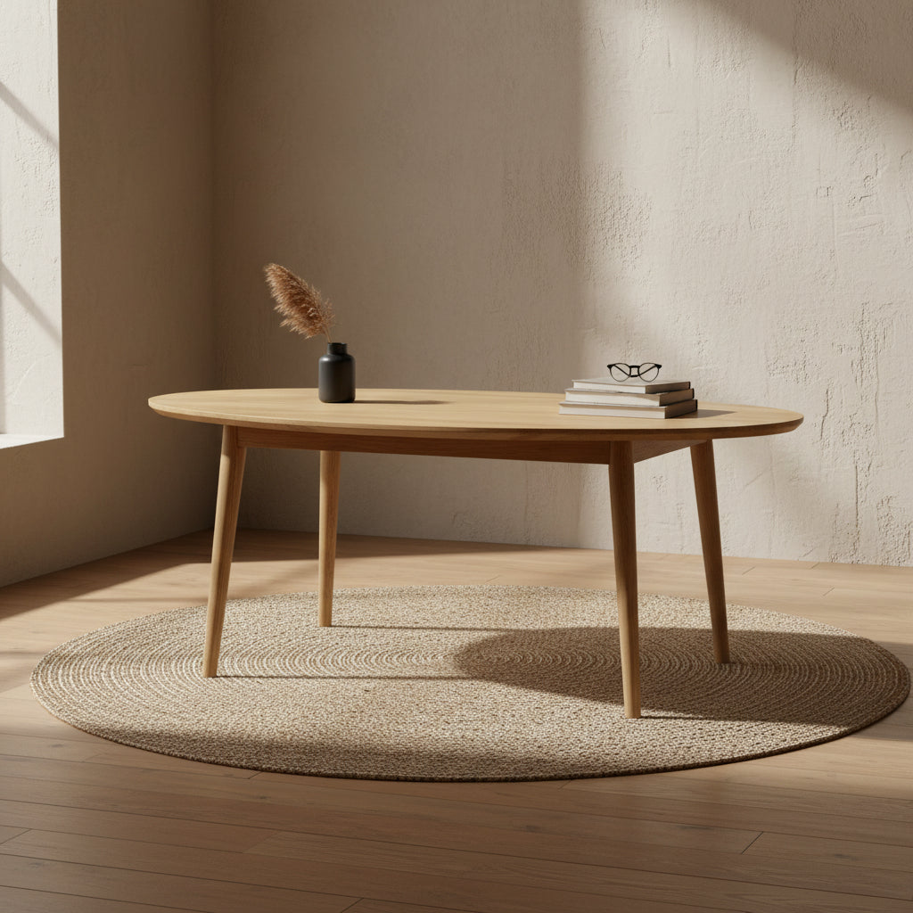 Tavolino da caffè nordico in rovere massello organico con silhouette a forma di pietra ispirata alla natura per soggiorno