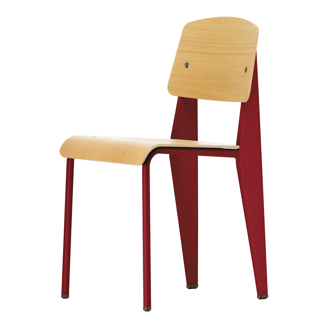 Sedia standard con tubo d'acciaio estetico ingegneristico e legno massello con design strutturale di Jean Prouvé per sala da pranzo