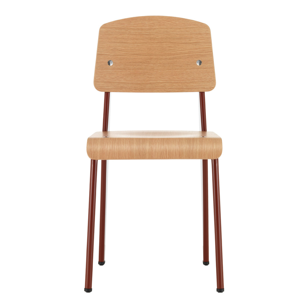 Sedia standard con tubo d'acciaio estetico ingegneristico e legno massello con design strutturale di Jean Prouvé per sala da pranzo