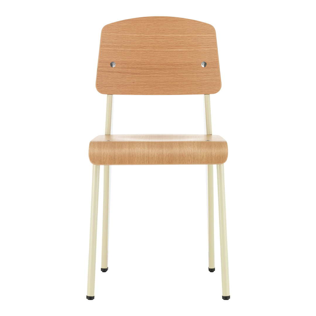 Sedia standard con tubo d'acciaio estetico ingegneristico e legno massello con design strutturale di Jean Prouvé per sala da pranzo